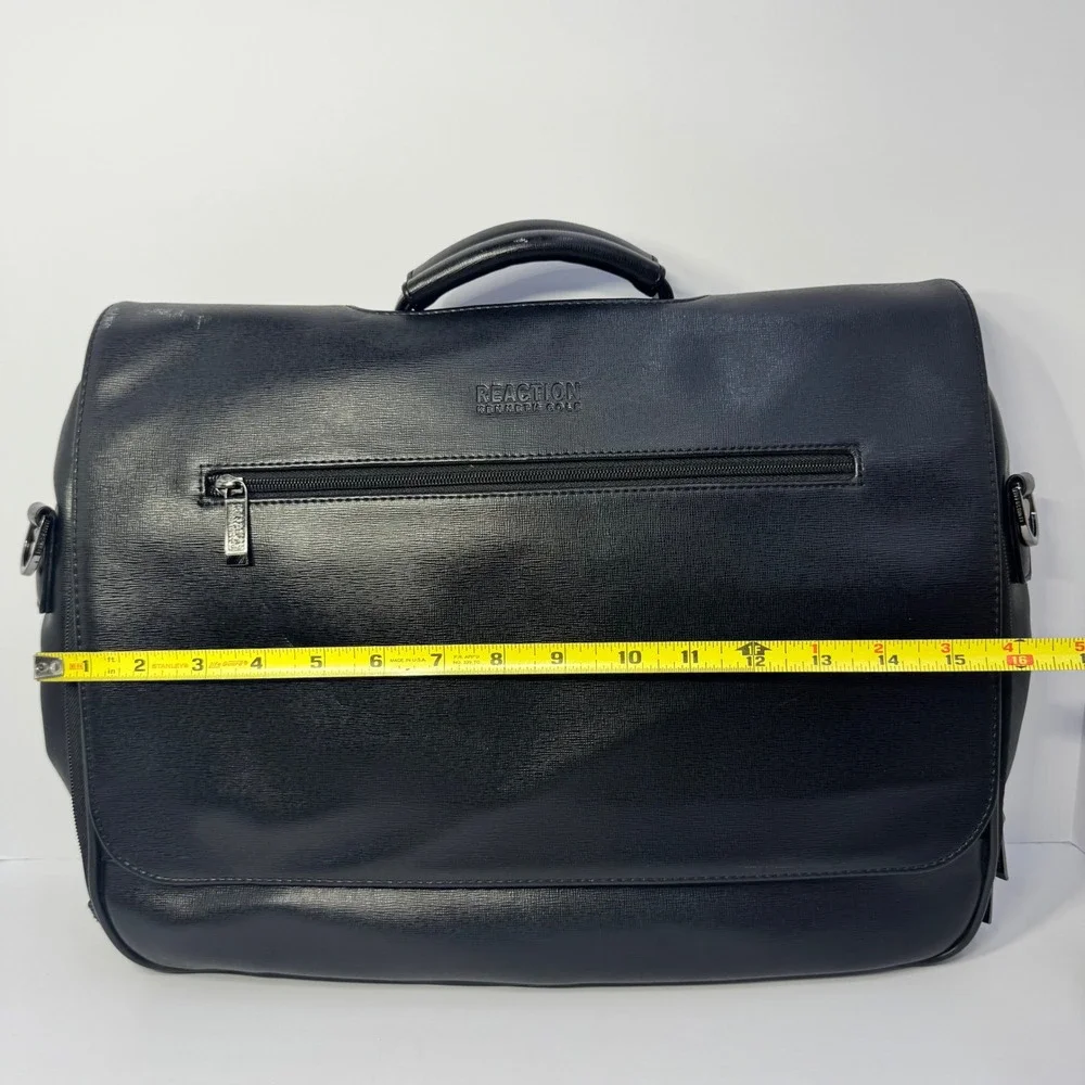 Kenneth Cole Reaction Mens Black Faux Leather Laptop Messenger Bag Briefcase